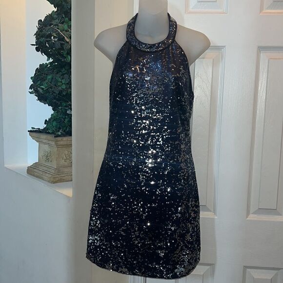Gorgeous Women’s M cocktail New Years Eve Sequined Navy Blue Dress - Picture 16 of 16